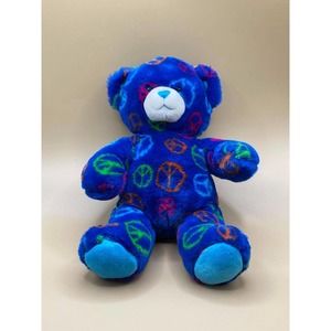 BABW / Build a Bear Workshop Royal Blue PEACE BEAR 13" Plush Stuffed Animal Toy